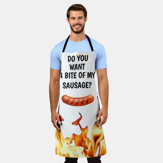 Tablier Hommes Saucisson Blanc moderne papa Chef BBQ (Porté)