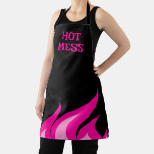 Tablier Hot Mess drôle coin cuisine rose feu pour femmes