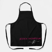 Tablier Hot rose Modern Black Custom Simple Monogramme Nom (Recto)