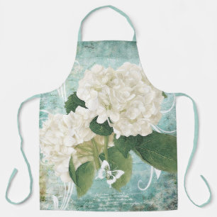 Tablier Hydrangea blanche sur fond bleu