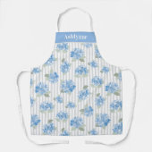 Tablier Hydrangea Bleu Élégant Nom Rayure Vert Sauge Gris (Recto)