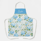 Tablier Hydrangea Floral Bleu Aquarelle Nom (Recto)