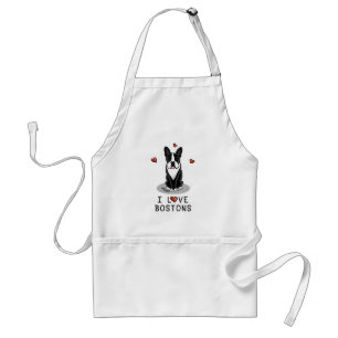 Tablier I Love Bostons Boston Terriers (noir et blanc)