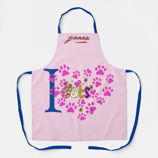 Tablier I Love Cats Apron - Coeur et pattes roses Imprimer (Recto)