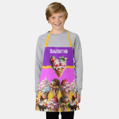 Tablier Ice crème gaufre cône filles rose jaune nom 3D (Porté)