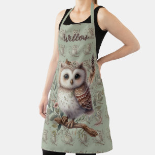 Tablier Illustration botanique de chouette fantaisiste de
