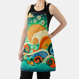 Tablier Illustration Colorée Rétro Abstrait Vagues Hippies