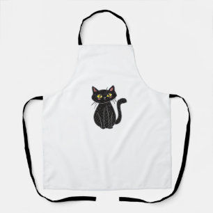Tablier Illustration de chat noir, Doodle mignon chat clas