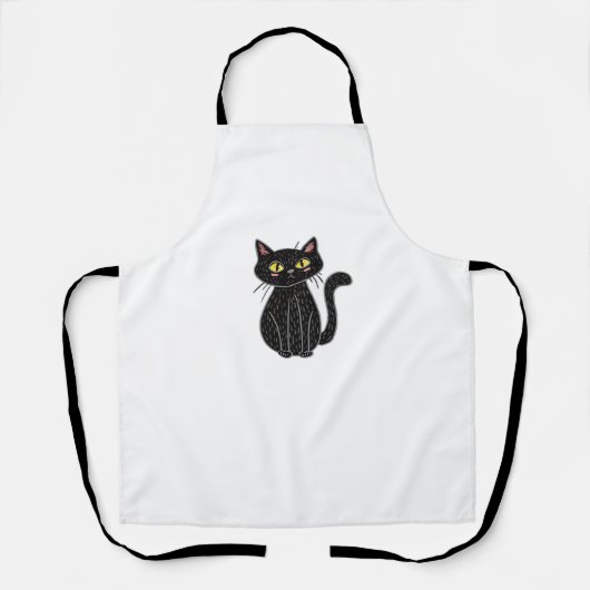 Tablier Illustration de chat noir, Doodle mignon chat clas (Recto)