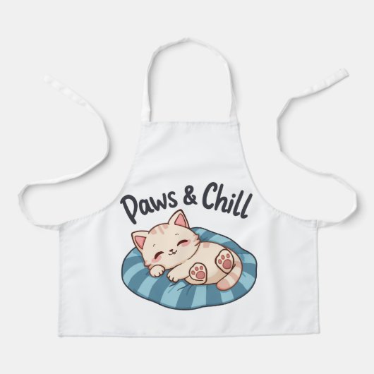 Tablier Illustration de chat Paws & Chill Cartoon (Recto)