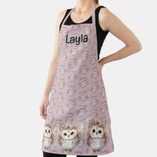 Tablier Illustration de chouette boho kawaii lavande