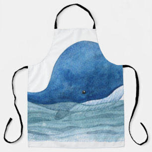 Tablier Illustration de l'aquarelle de la baleine bleue mi