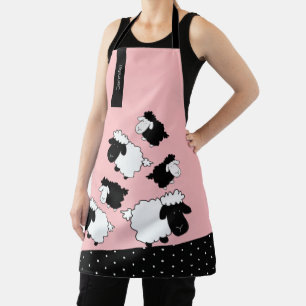 Tablier Illustration de moutons mignons noir et blanc sur