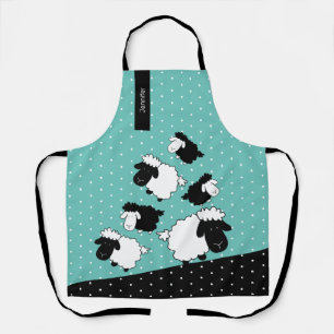 Tablier Illustration de moutons mignons noir et blanc tabl