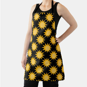 Tablier Illustration de soleil brillant sur motif noir 