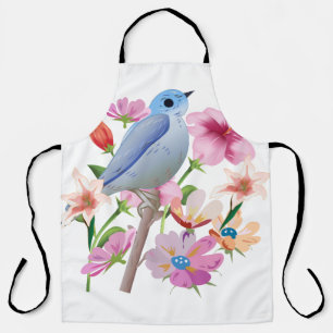 Tablier Illustration des fleurs d'oiseaux et de printemps