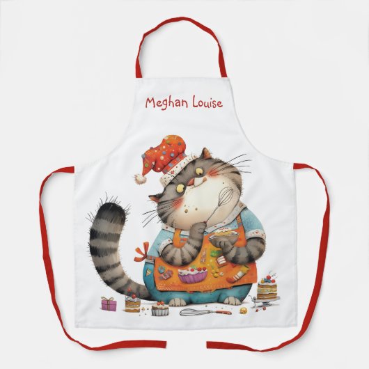 Tablier Illustration drôle de chat chef fantaisiste mignon (Recto)