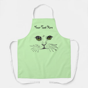 Tablier Illustration du visage de chat Yeux verts longs Wh