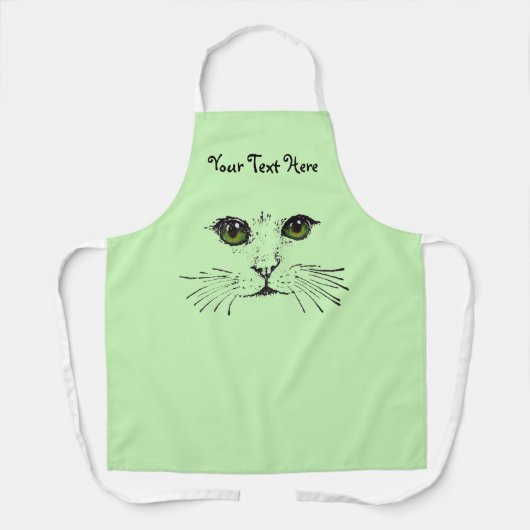Tablier Illustration du visage de chat Yeux verts longs Wh (Recto)