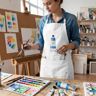 Tablier Illustration d'un tube de peinture bleue aquarelle