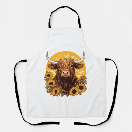 Tablier Illustration d'une vache des Highlands avec Sunflo (Recto)