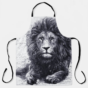 Tablier Illustration en noir et blanc de lion.