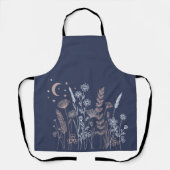 Tablier Illustration florale de ciel nocturne Boho – Lune, (Recto)