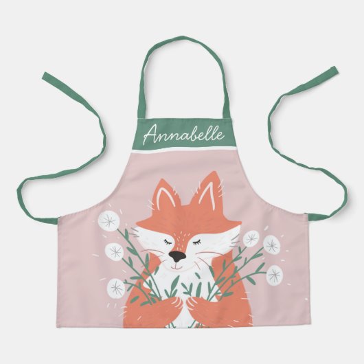 Tablier Illustration Fox Fleurs d'odeur personnalisée (Recto)