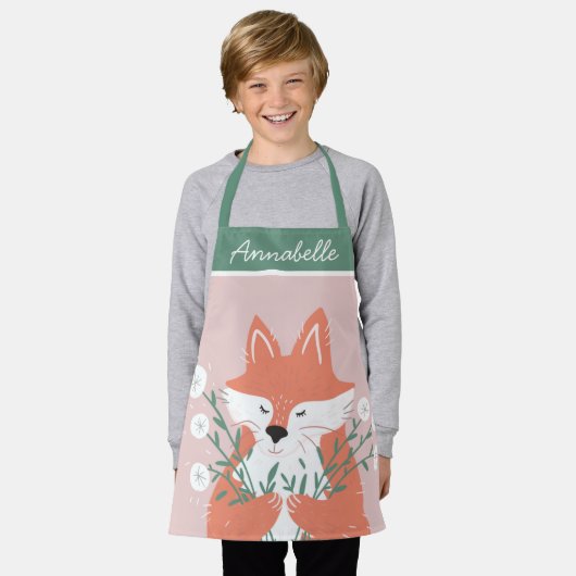 Tablier Illustration Fox Fleurs d'odeur personnalisée (Porté)