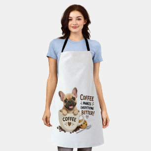 Tablier Illustration Mignonne de Café Amoureux Frenchie