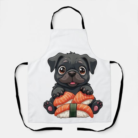 Tablier Illustration vectorielle de sushi de pug noir mign (Recto)