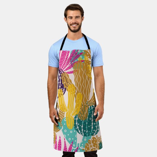 Tablier Illustration Vintage Cactus sans joint. (Porté)