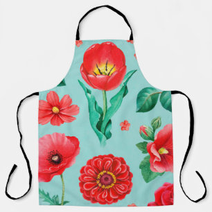 Tablier Illustrations aquarelles de fleurs rouges. Inséab