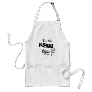 Tablier I'm The Boss Name Kitchen Black Text Modern