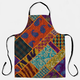 Tablier Imitation patchwork indienne, toile vintage.