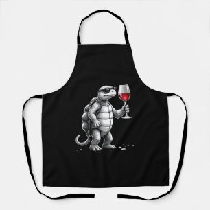 Tablier impression d'art de tortue cool buvant du vin roug