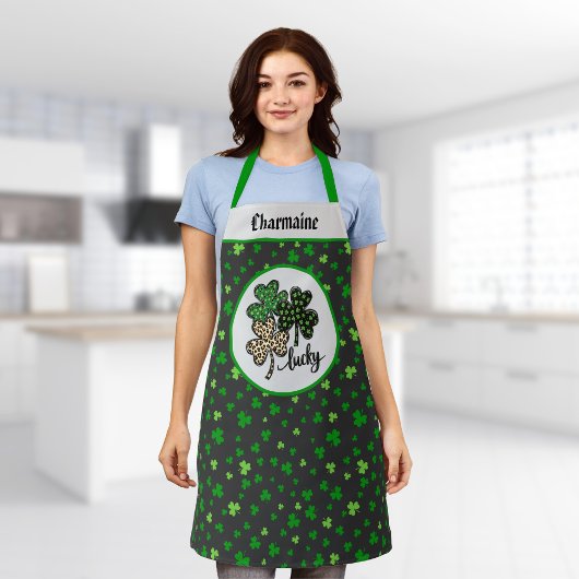Tablier Impression de chat noir vert Shamrock St Patrick L