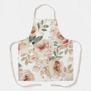 Tablier Impression florale aquarelle de roses roses botani