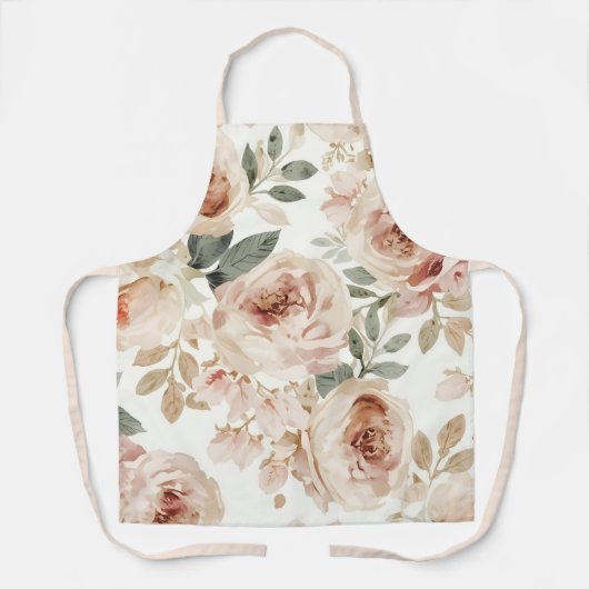 Tablier Impression florale aquarelle de roses roses botani (Recto)