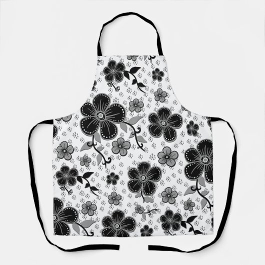 Tablier Impression florale noire et blanche (Recto)