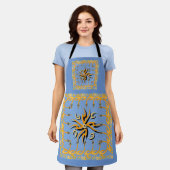 Tablier Impression tribale bleue et orange (Porté)