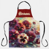 Tablier Impressionistic Maroon Pansies Floral Personalized (Recto)