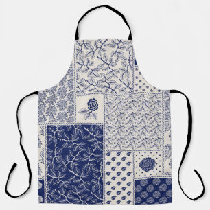 Tablier Indigo Bleu Beige Floral Patchwork