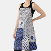 Tablier Indigo Bleu Beige Floral Patchwork (Insitu)