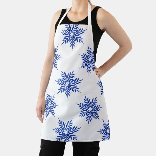 Tablier Indigo Blue Watercolor Snowflake Motif (Insitu)