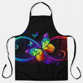 Tablier Infini vibrant avec papillon arc-en-ciel sur noir  (Recto)