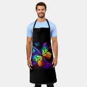 Tablier Infini vibrant avec papillon arc-en-ciel sur noir  (Porté)