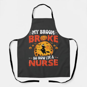 Tablier Infirmière Halloween Balai Cassé Sorcière Graphiqu