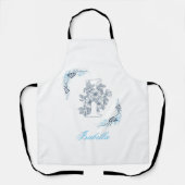 Tablier Initiale "I" Monogramme Bleu Calme Floral (Recto)