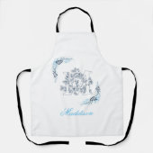 Tablier Initiale "M" Monogramme Bleu Calme Floral (Recto)